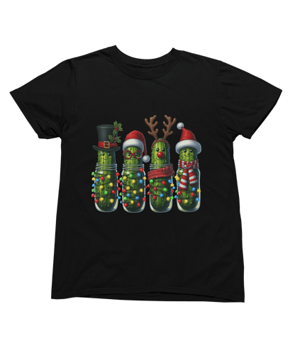 black t-shirt with funny pickle Christmas jumper design