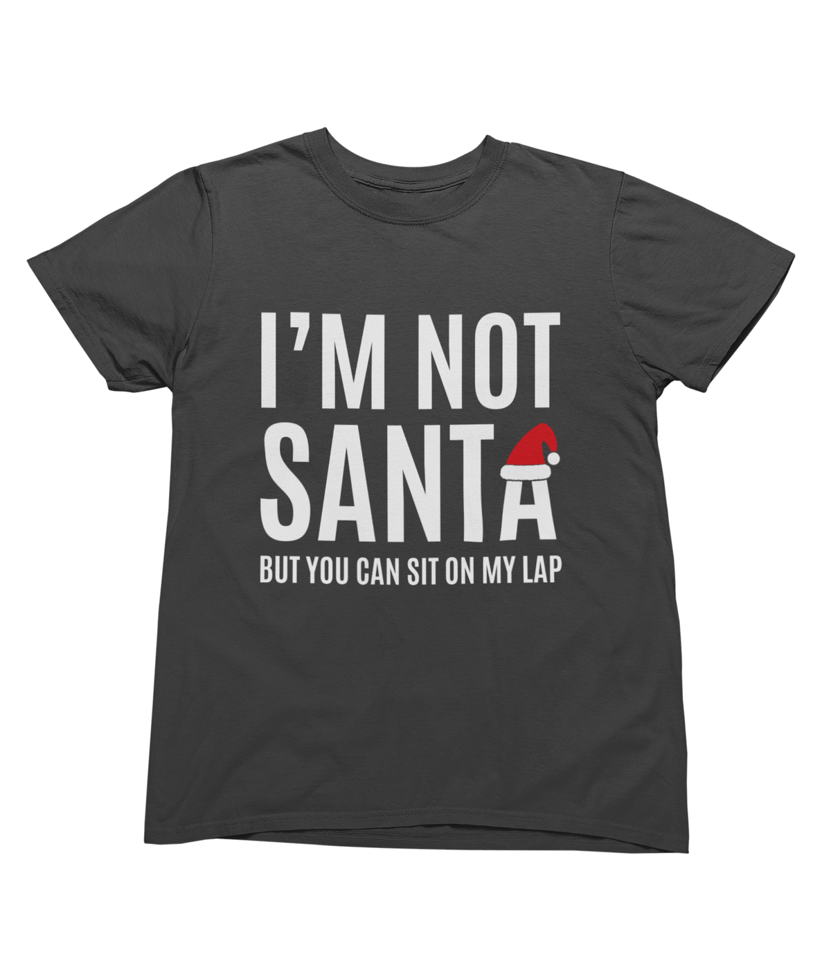 grey t-shirt with festive cheeky Santa lap design