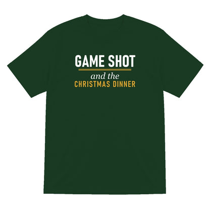Game Shot And The Christmas Dinner Funny Darts Christmas Jumper & T-Shirt T-Shirt in Forest Green