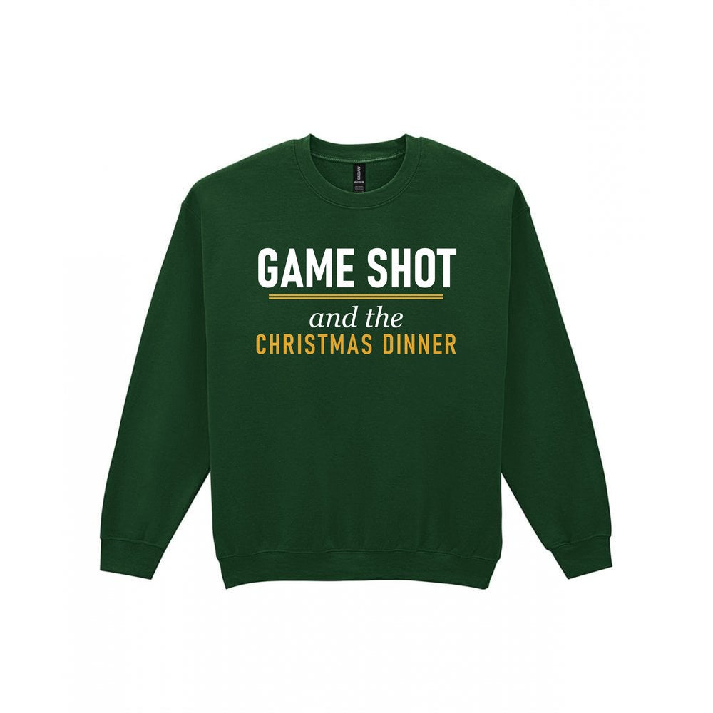 Game Shot And The Christmas Dinner Funny Darts Christmas Jumper & T-Shirt Sweatshirt in Forest Green