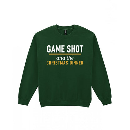 Game Shot And The Christmas Dinner Funny Darts Christmas Jumper & T-Shirt Sweatshirt in Forest Green