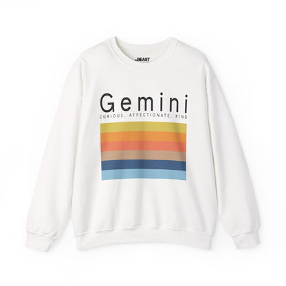 white sweatshirt with gemini zodiac retro striped minimalist design