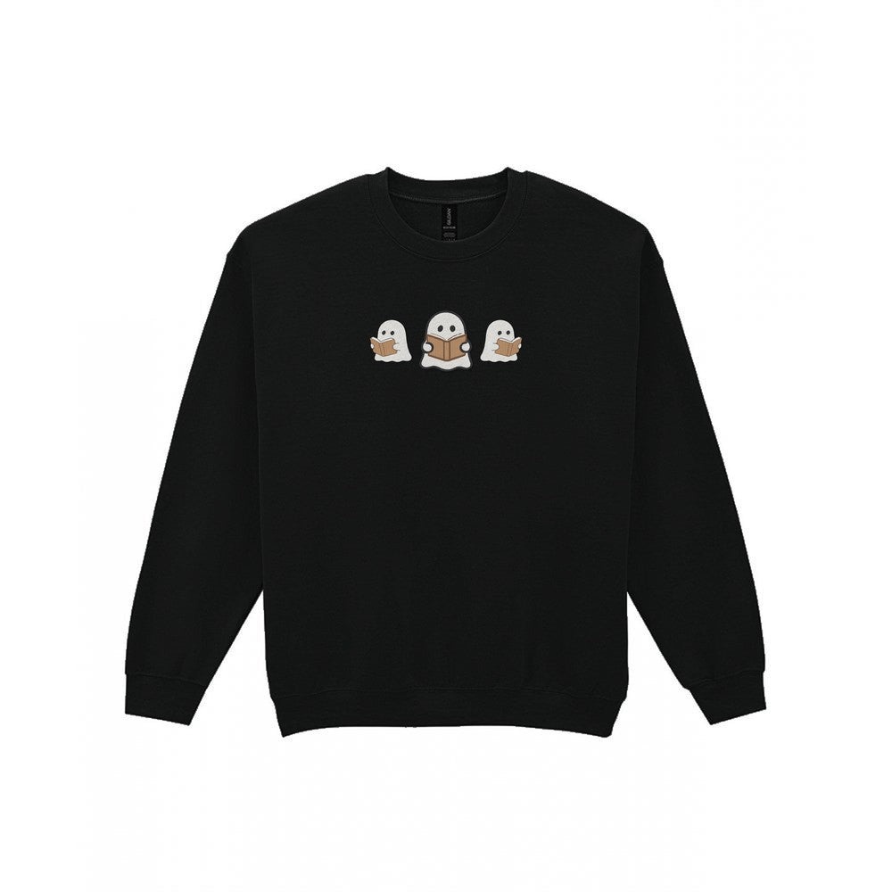 Ghosts Reading Books Embroidered Sweatshirt in Black