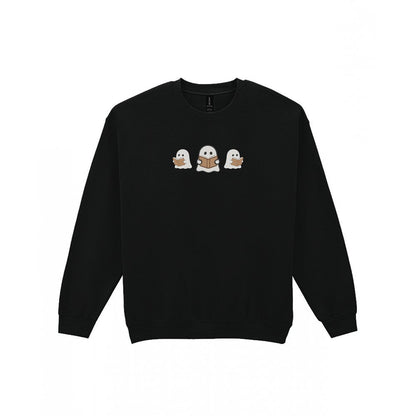 Ghosts Reading Books Embroidered Sweatshirt in Black