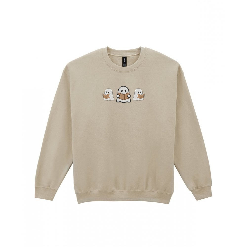 Ghosts Reading Books Embroidered Sweatshirt in Sand
