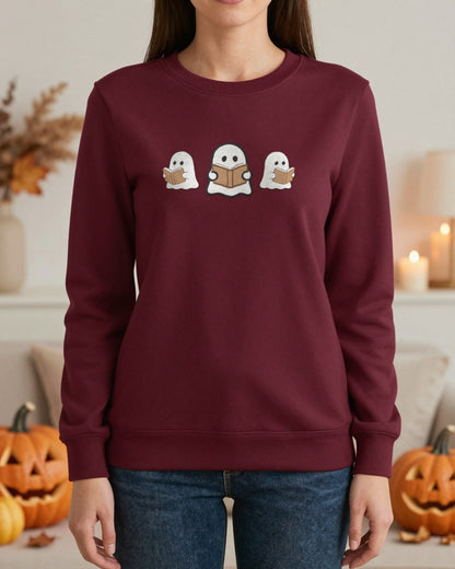 Ghosts Reading Books Embroidered Sweatshirt worn