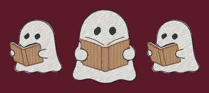 Ghosts Reading Books Embroidered Sweatshirt embroidery close-up