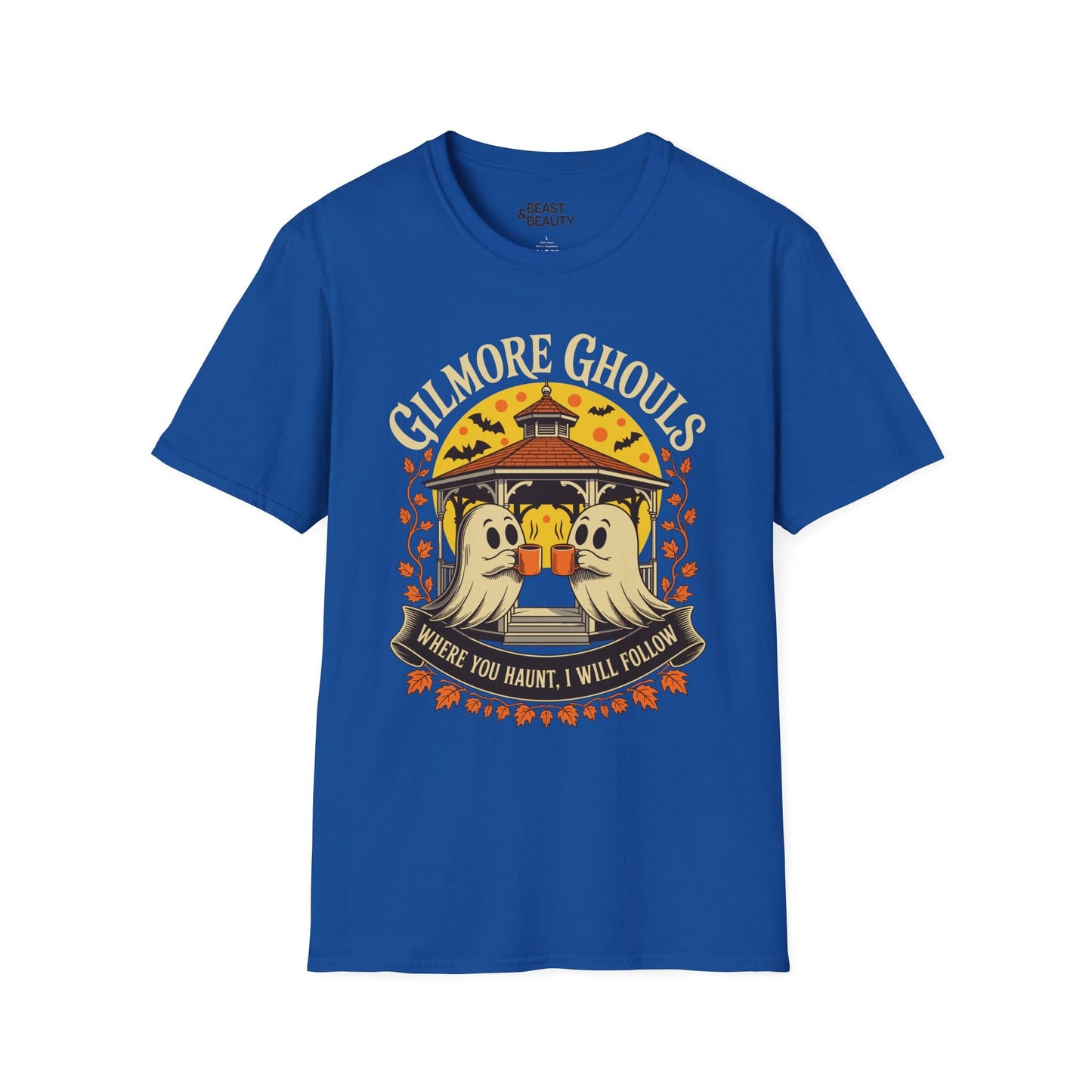 dark chocolate t-shirt with gilmore ghouls halloween ghost graphic