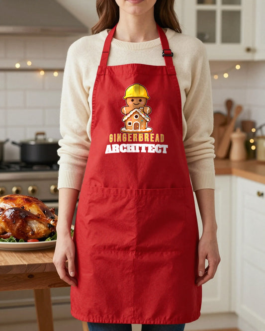 Gingerbread Architect & Gingerbread Wrecker grown-up apron, worn