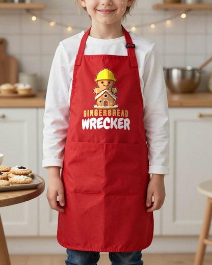 Gingerbread Architect & Gingerbread Wrecker kids apron, worn