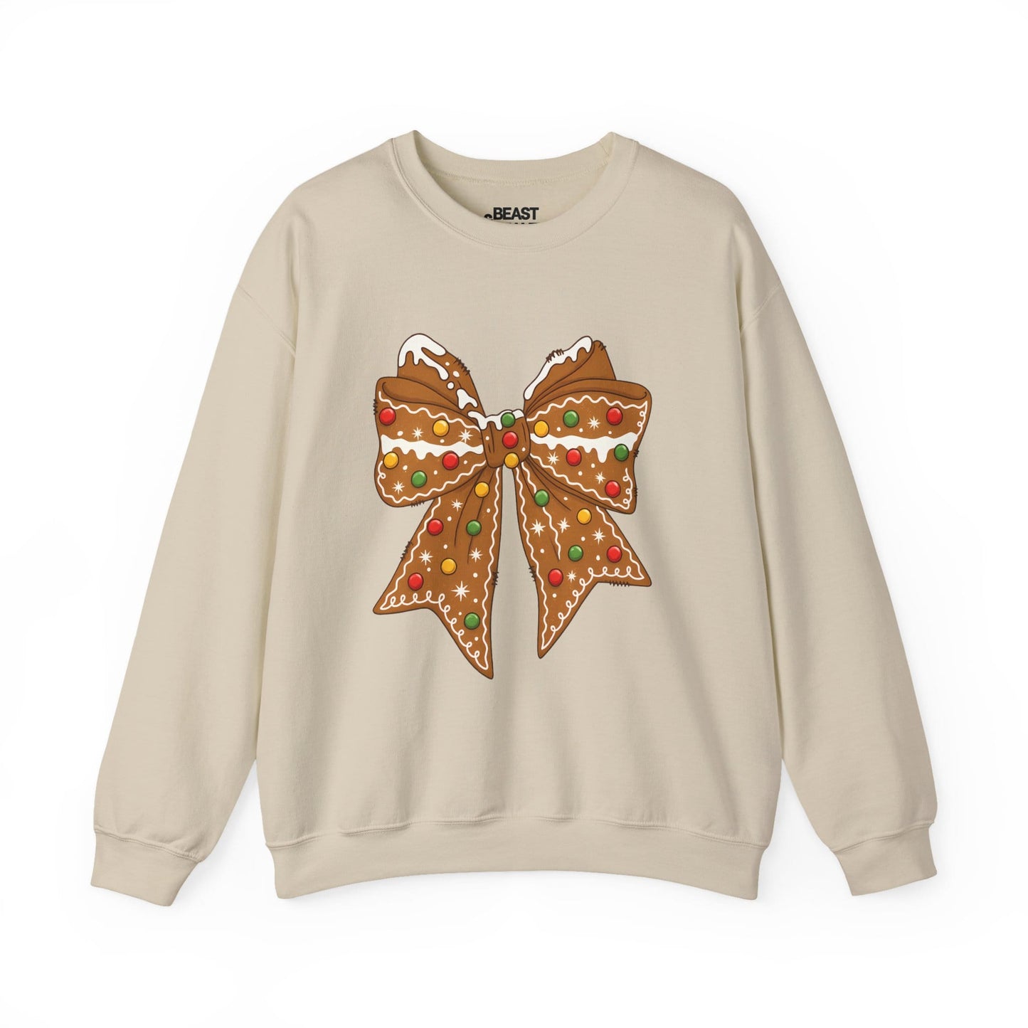 sand sweatshirt with gingerbread bow holiday bow design