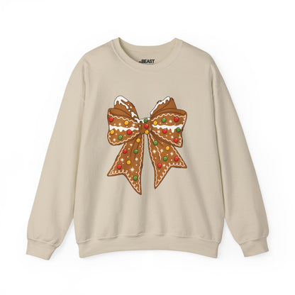 sand sweatshirt with gingerbread bow holiday bow design