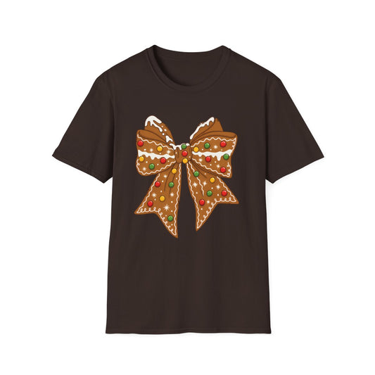 Gingerbread Coquette Bow Christmas T-Shirt - funny t-shirt by Cheeky Business