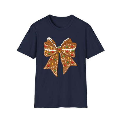 Gingerbread Coquette Bow Christmas T-Shirt - funny t-shirt by Cheeky Business