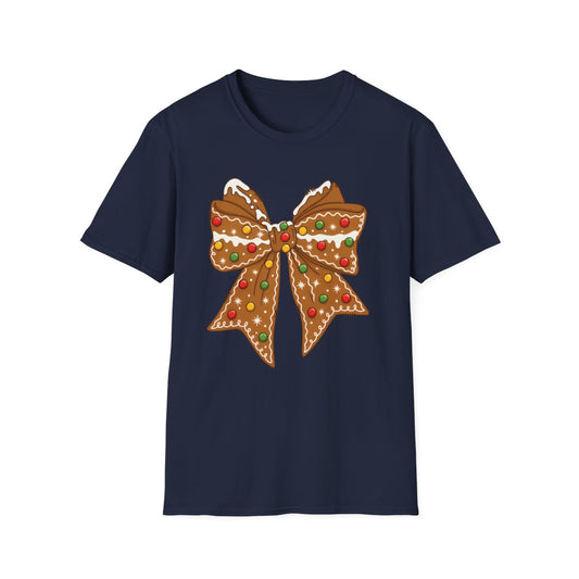 Gingerbread Coquette Bow Christmas T-Shirt - funny t-shirt by Cheeky Business