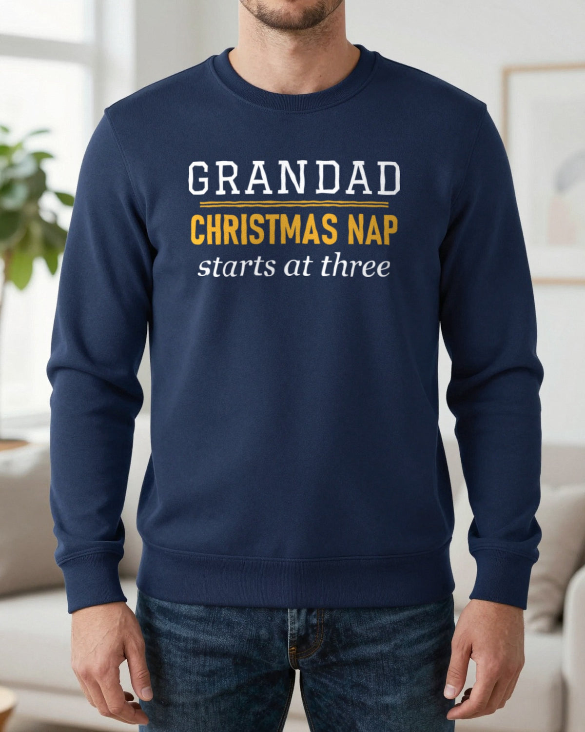 Grandad Christmas Nap Starts At Three Funny Grandad Christmas Jumper & T-Shirt worn