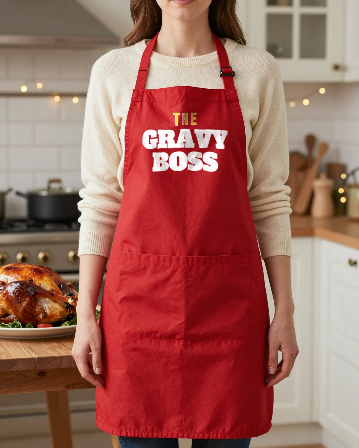 Gravy Boss & Gravy Apprentice grown-up apron, worn
