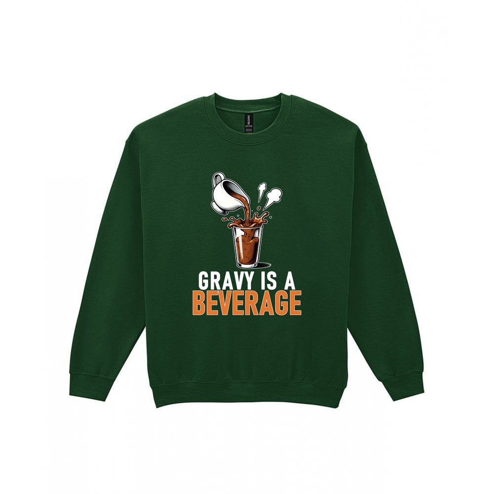 Gravy Is A Beverage Funny Christmas Jumper & T-Shirt Sweatshirt in Forest Green