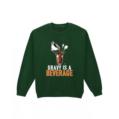 Gravy Is A Beverage Funny Christmas Jumper & T-Shirt Sweatshirt in Forest Green