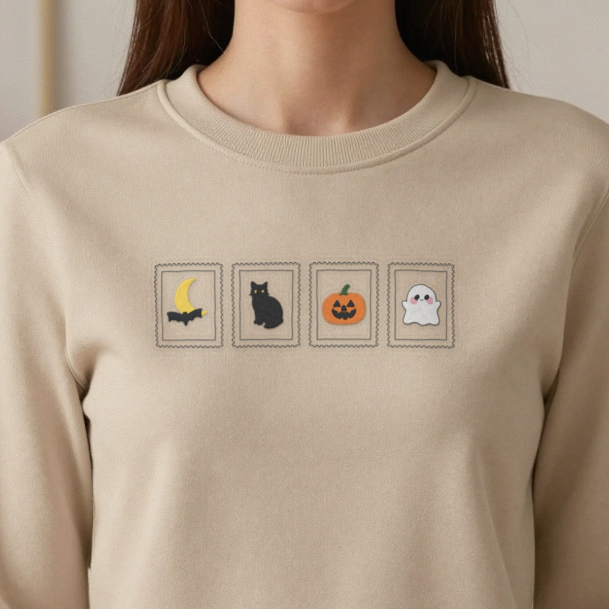 Halloween Stamps Embroidered Sweatshirt close-up