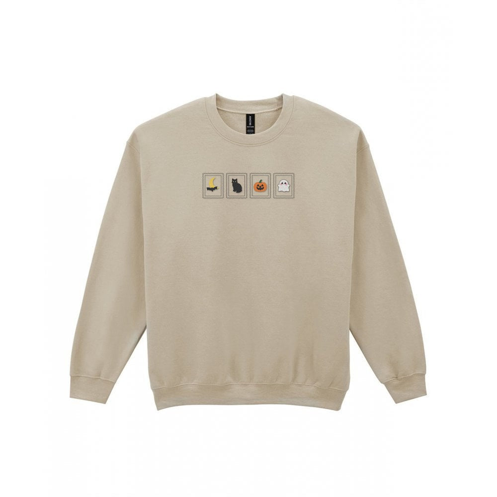 Halloween Stamps Embroidered Sweatshirt in Sand