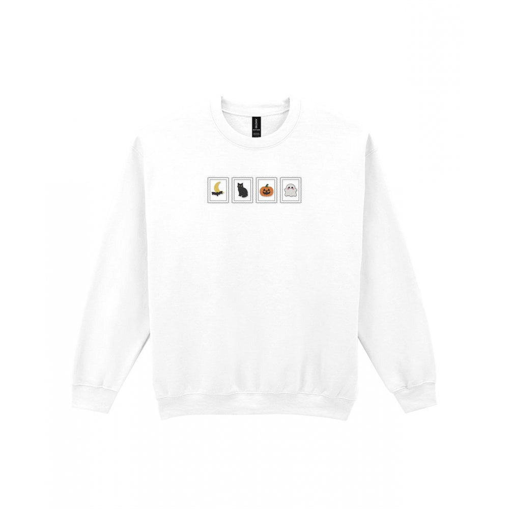Halloween Stamps Embroidered Sweatshirt in White