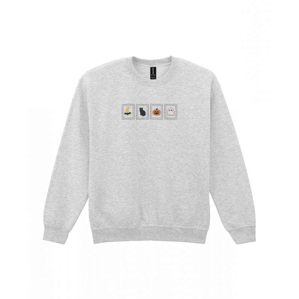 Halloween Stamps Embroidered Sweatshirt in Sport Grey