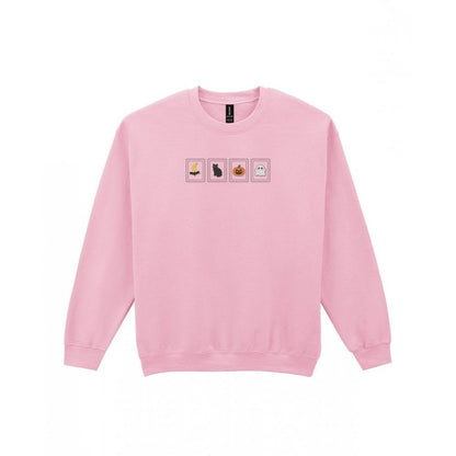 Halloween Stamps Embroidered Sweatshirt in Light Pink