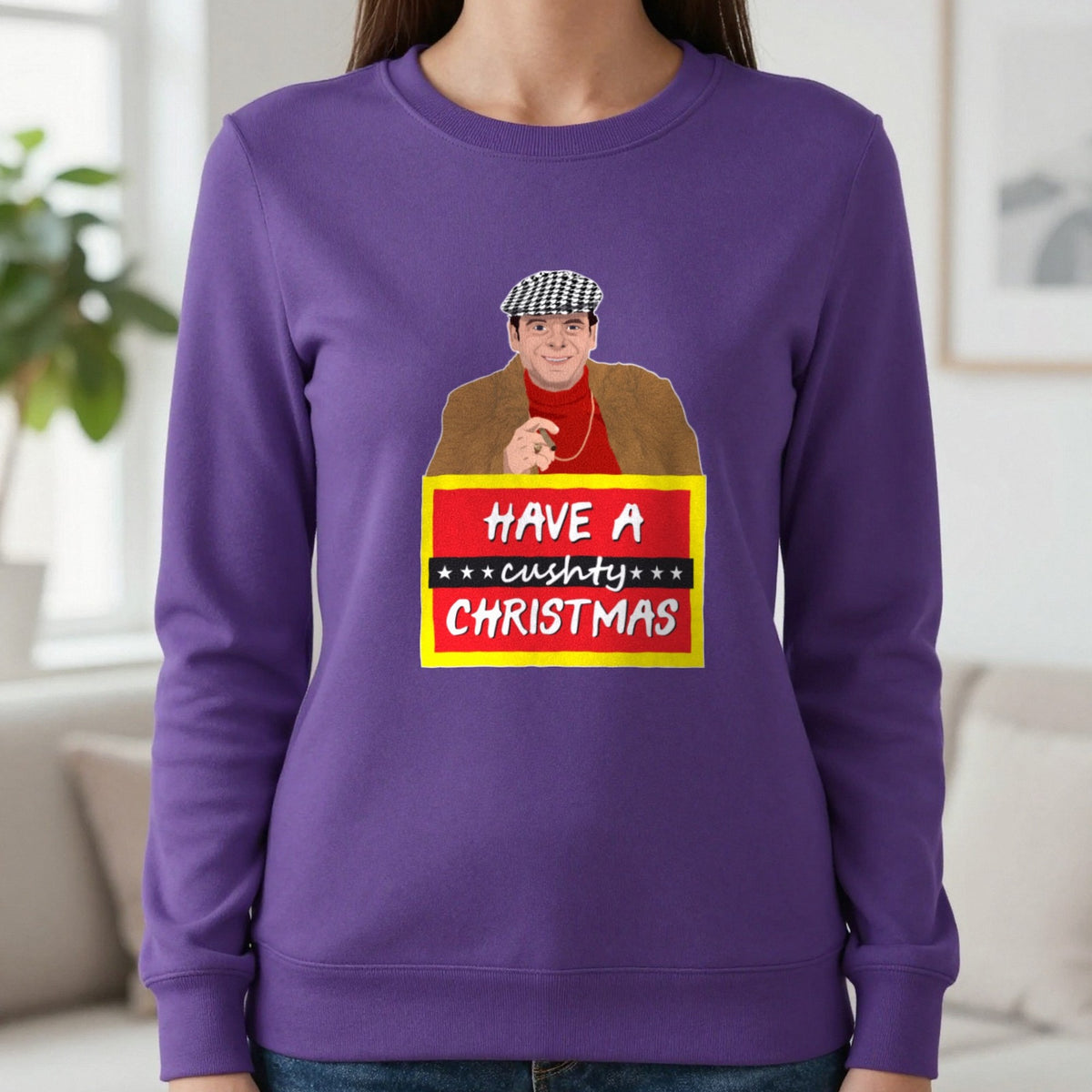 Have A Cushty Christmas T-Shirt & Sweatshirt in Purple, worn, our photo