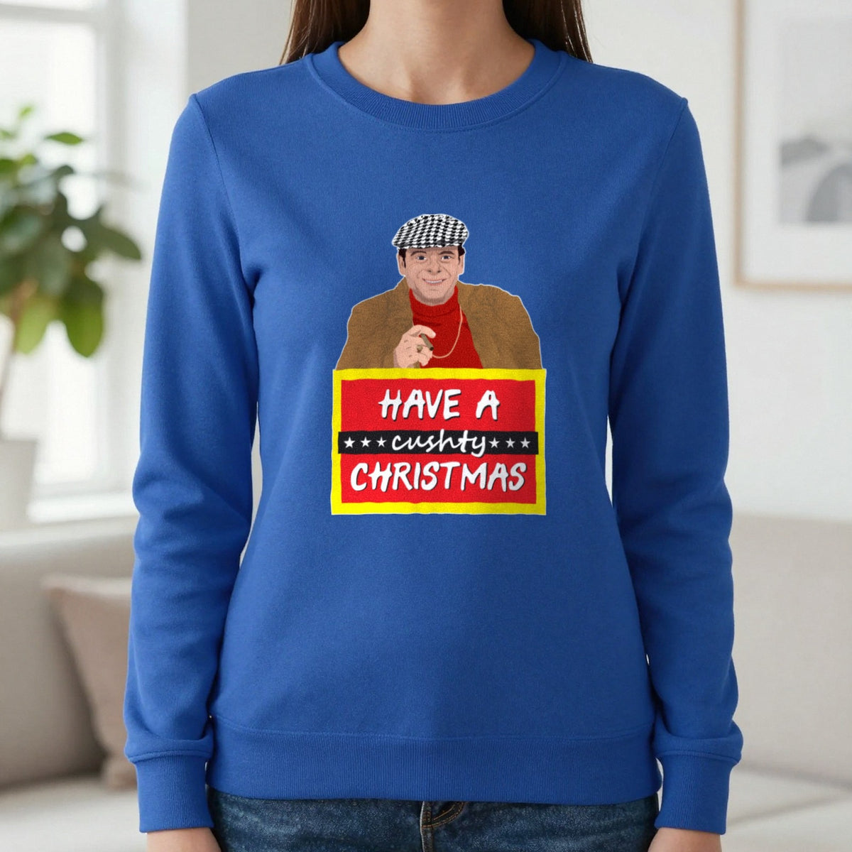 Have A Cushty Christmas T-Shirt & Sweatshirt in Royal, worn, our photo