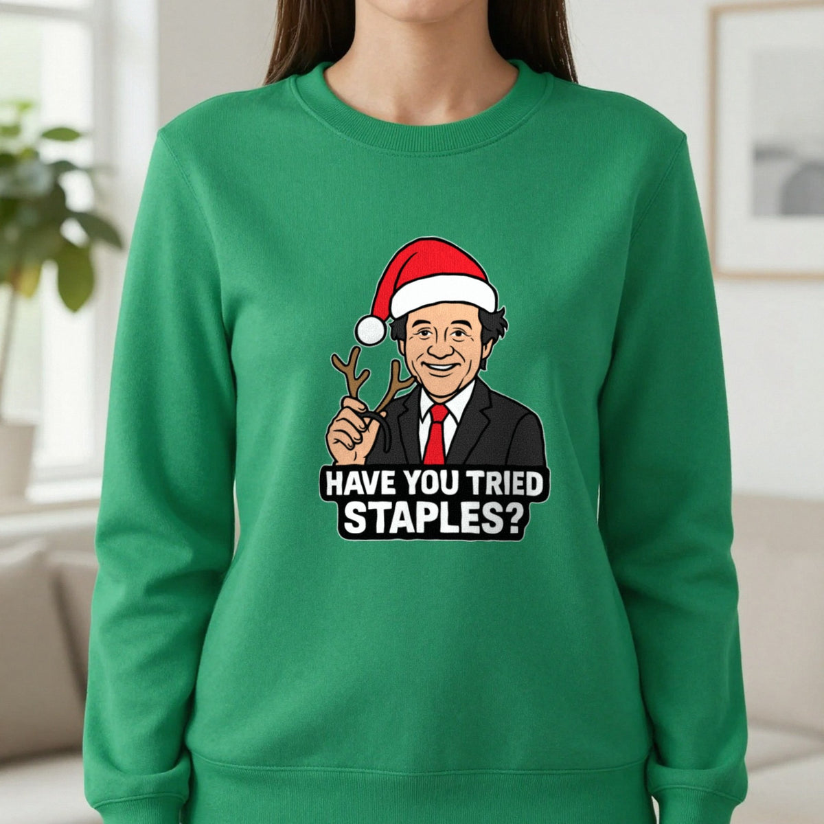Have You Tried Staples Christmas T-Shirt & Sweatshirt in Irish Green, worn, our photo