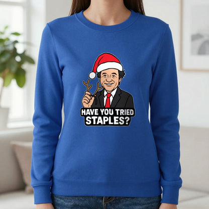 Have You Tried Staples Christmas T-Shirt & Sweatshirt in Royal, worn, our photo