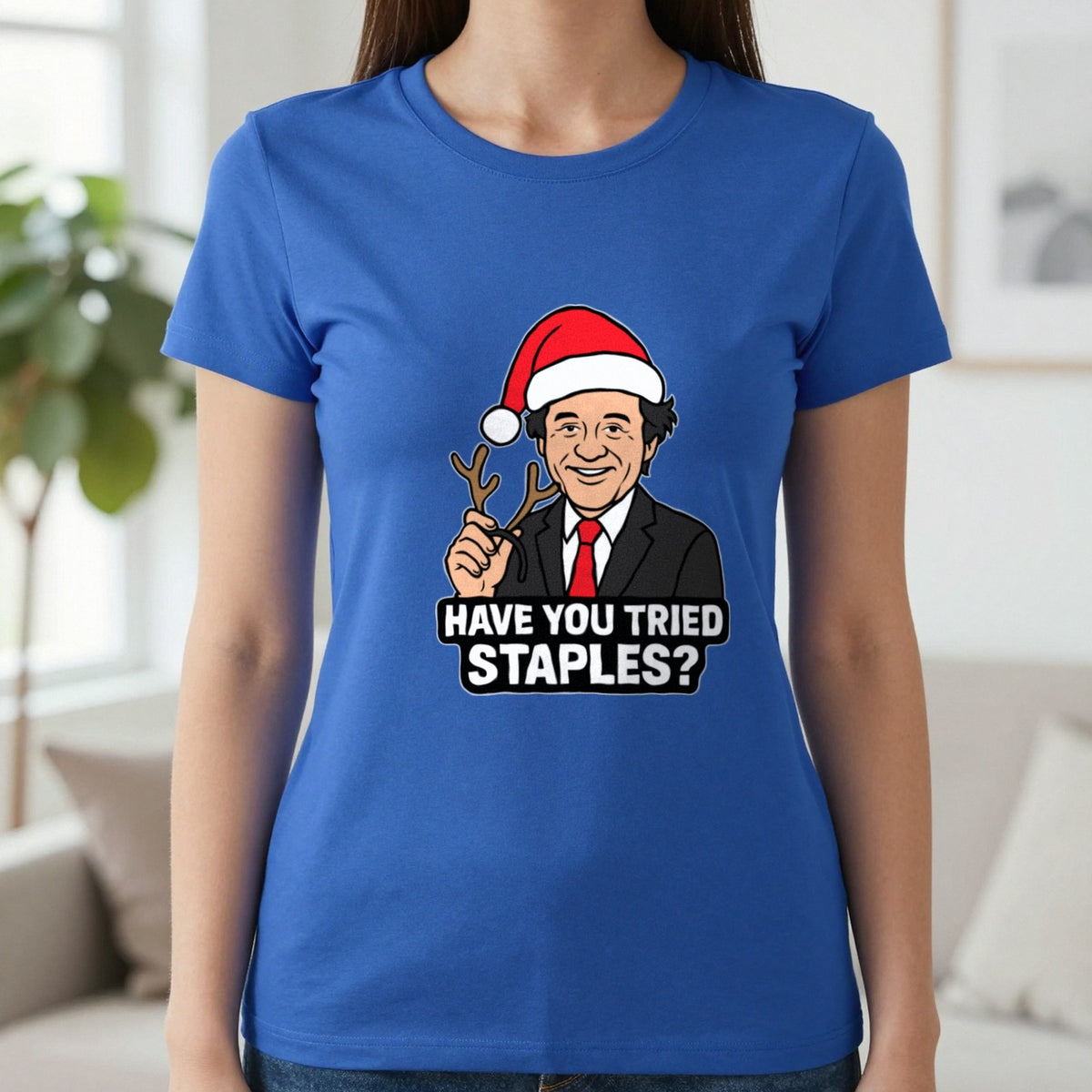 Have You Tried Staples Christmas T-Shirt & Sweatshirt in Sapphire, worn, our photo