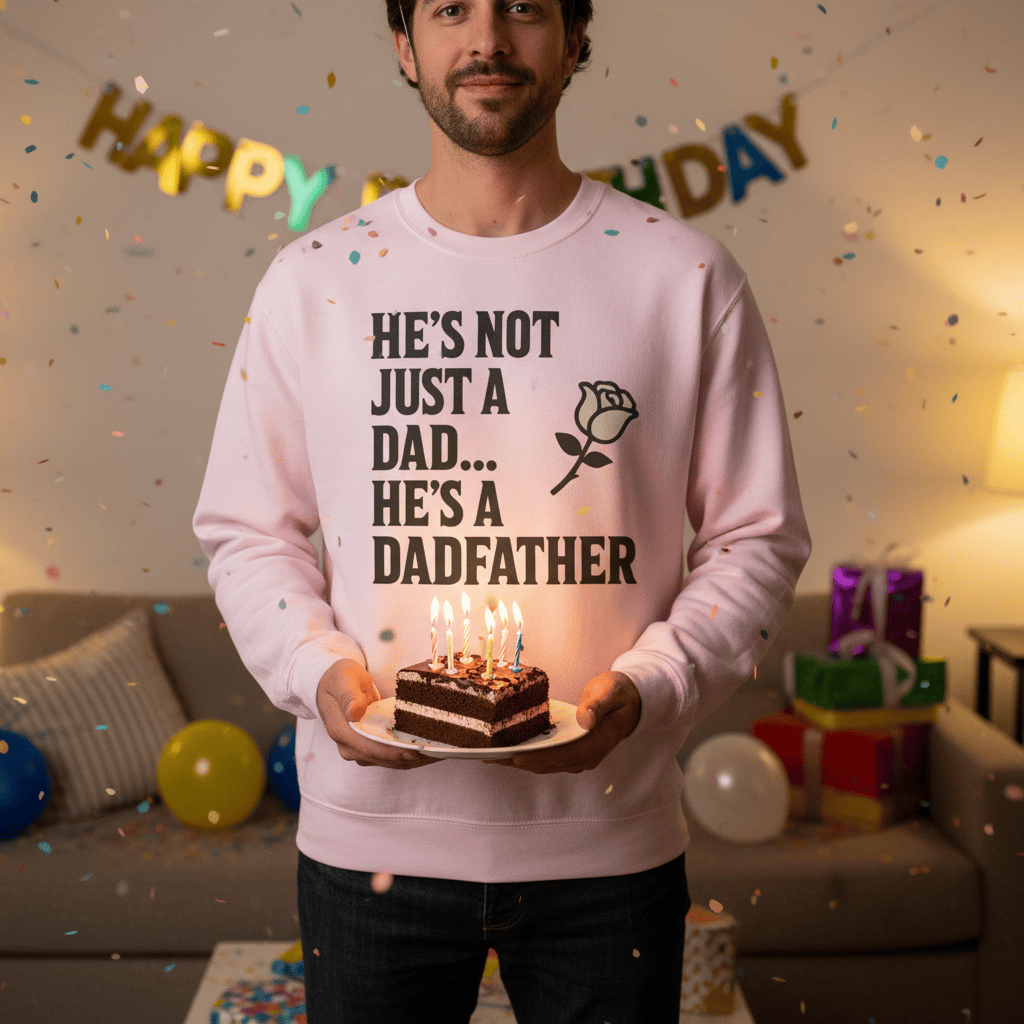 Dadfather sweatshirt flat lay product image showing print detail