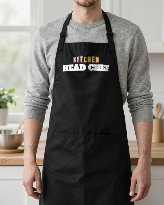 Head Chef & Taste Tester grown-up apron, worn