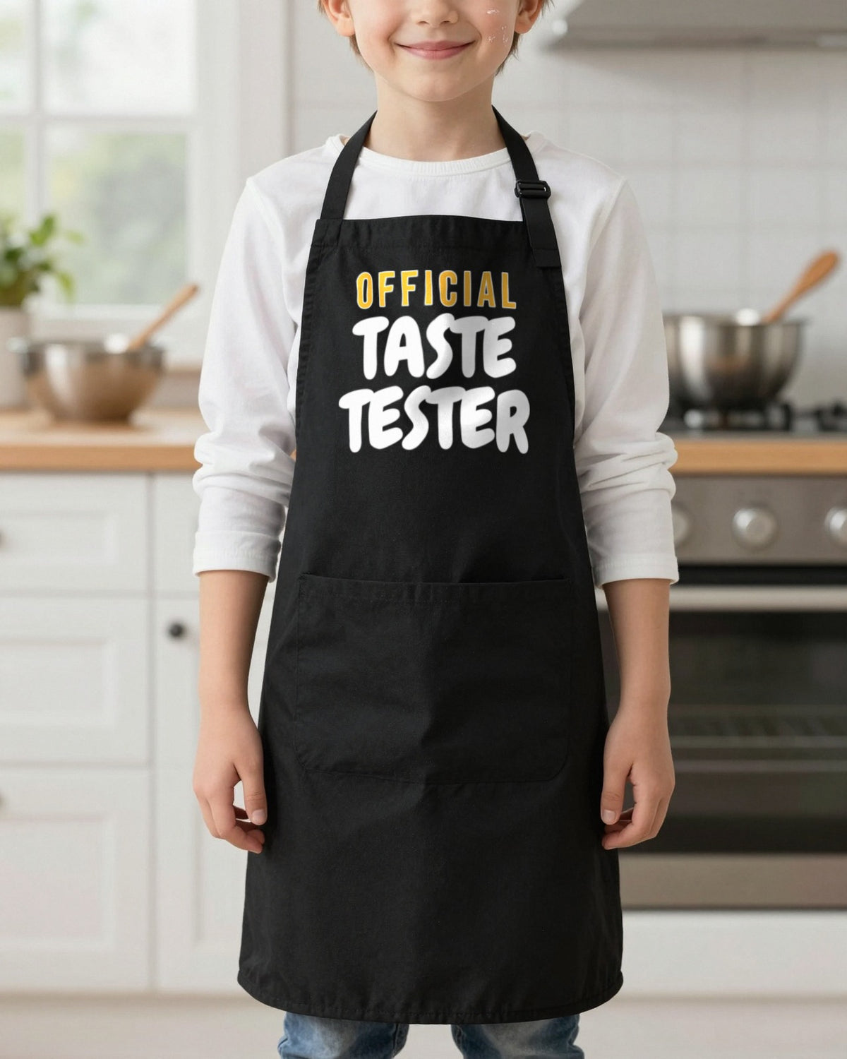 Head Chef & Taste Tester kids apron, worn