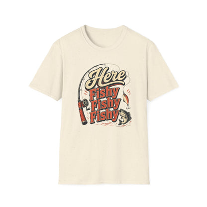 Here Fishy Fishy Fishy Fishing T-Shirt - funny t-shirt by Cheeky Business
