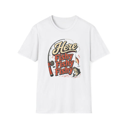 Here Fishy Fishy Fishy Fishing T-Shirt - funny t-shirt by Cheeky Business