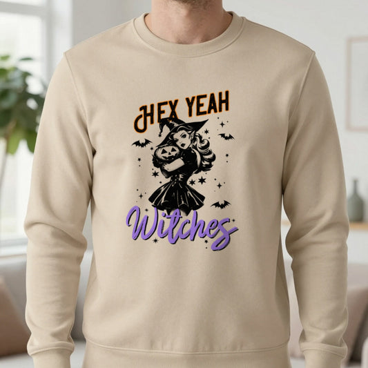 Hex Yeah Witches Halloween Sweatshirt worn, lifestyle photo
