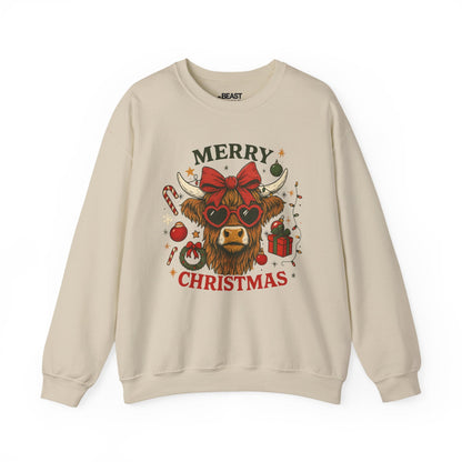 highland cow merry christmas sweatshirt sand sweatshirt Christmas gift idea