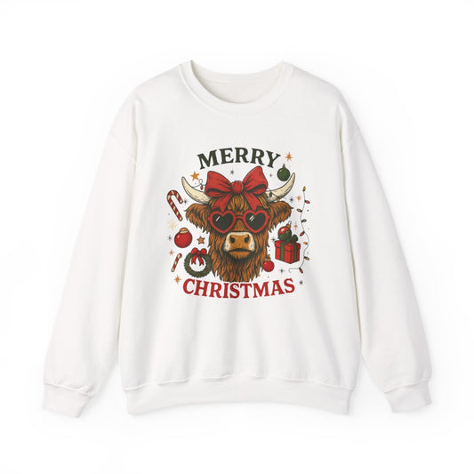 Highland Cow Merry Christmas Sweatshirt - funny sweatshirt by Cheeky Business