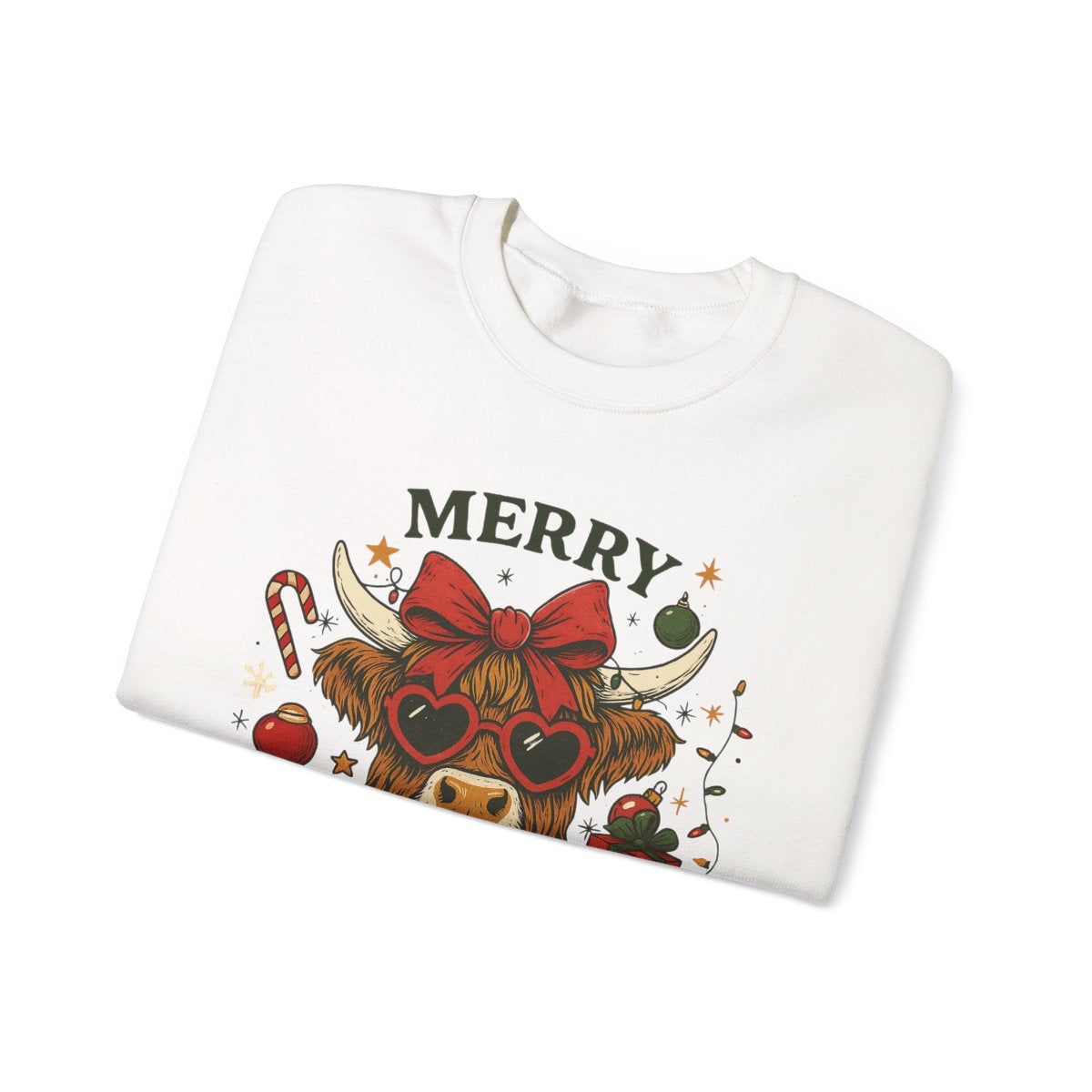 Highland Cow Merry Christmas Sweatshirt - funny sweatshirt by Cheeky Business
