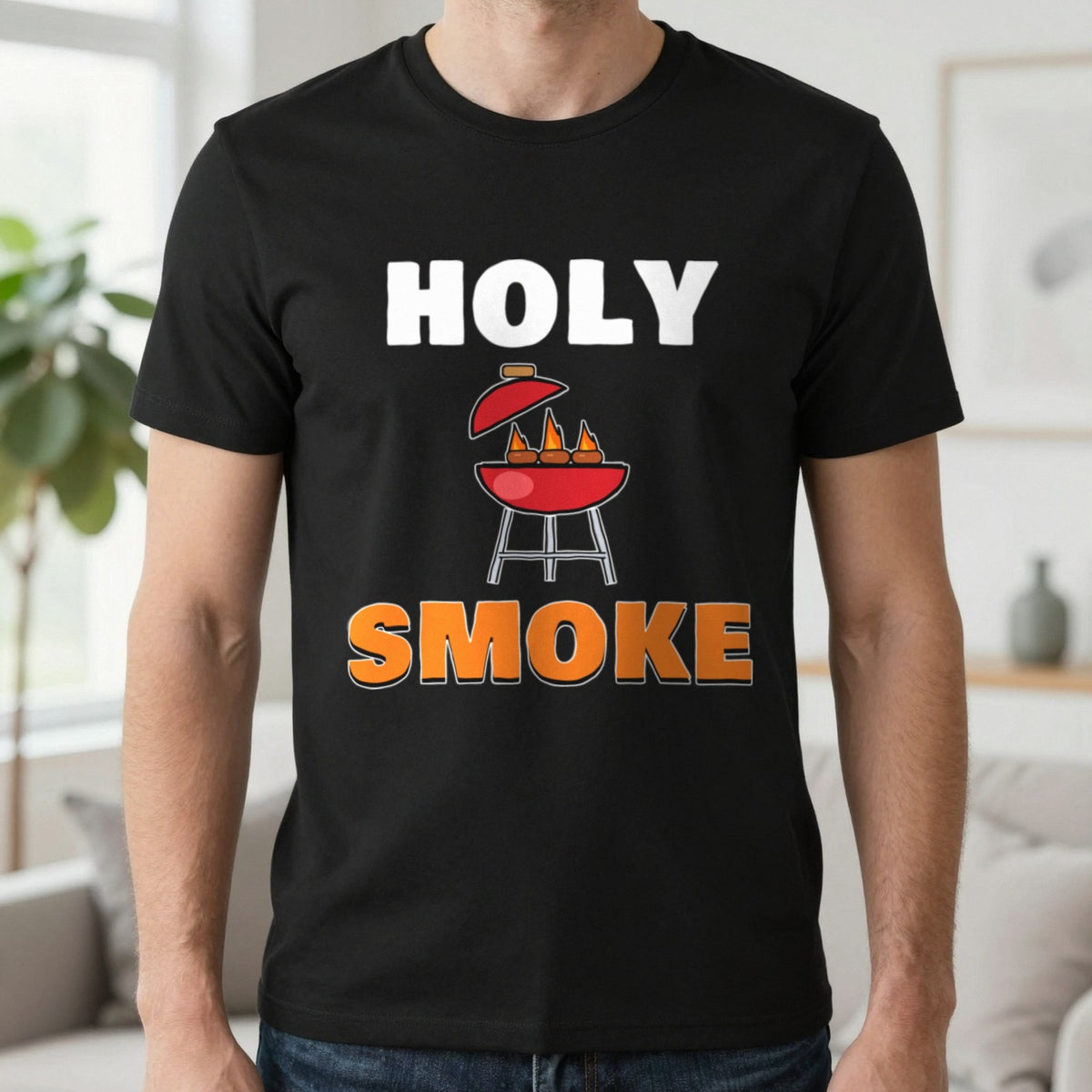 Holy Smoke Funny BBQ T-Shirt & Sweatshirt in Black (T-Shirt), worn, our photo