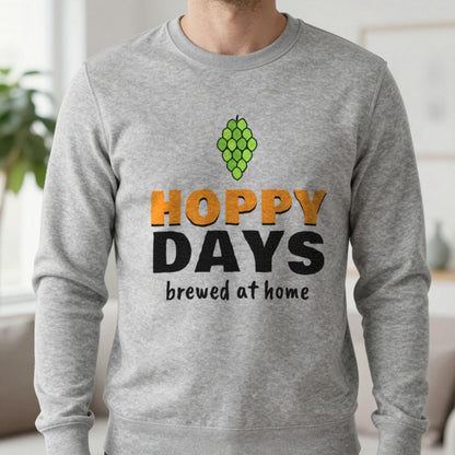 Hoppy Days Funny Beer T-Shirt & Sweatshirt in Sport Grey (Sweatshirt), worn, our photo