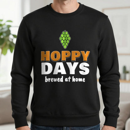 Hoppy Days Funny Beer T-Shirt & Sweatshirt in Black (Sweatshirt), worn, our photo