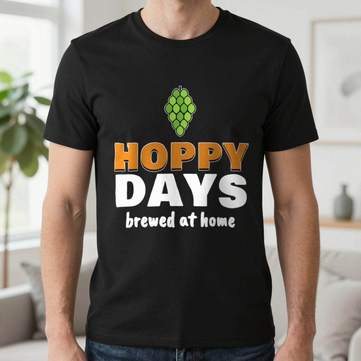 Hoppy Days Funny Beer T-Shirt & Sweatshirt in Black (T-Shirt), worn, our photo
