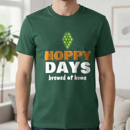Hoppy Days Funny Beer T-Shirt & Sweatshirt in Forest Green (T-Shirt), worn, our photo