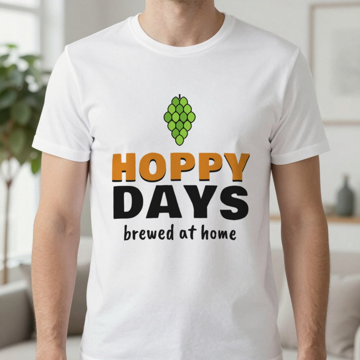 Hoppy Days Funny Beer T-Shirt & Sweatshirt in White (T-Shirt), worn, our photo