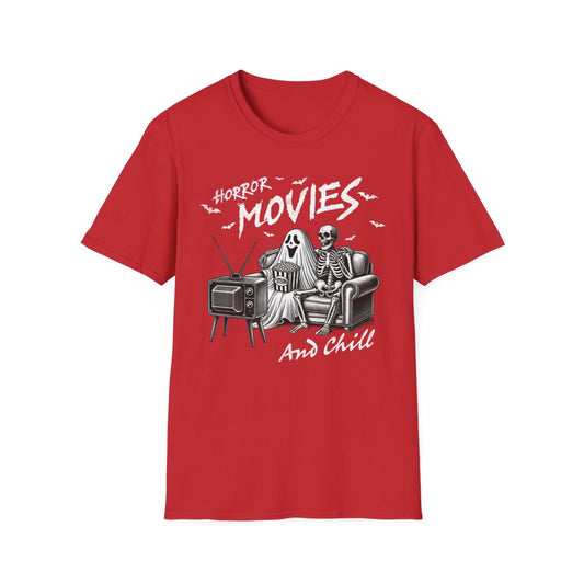 Horror Movies and Chill Halloween T-Shirt - funny t-shirt by Cheeky Business