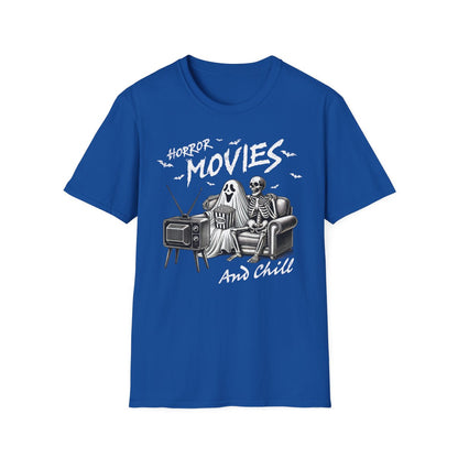 Horror Movies and Chill Halloween T-Shirt - funny t-shirt by Cheeky Business